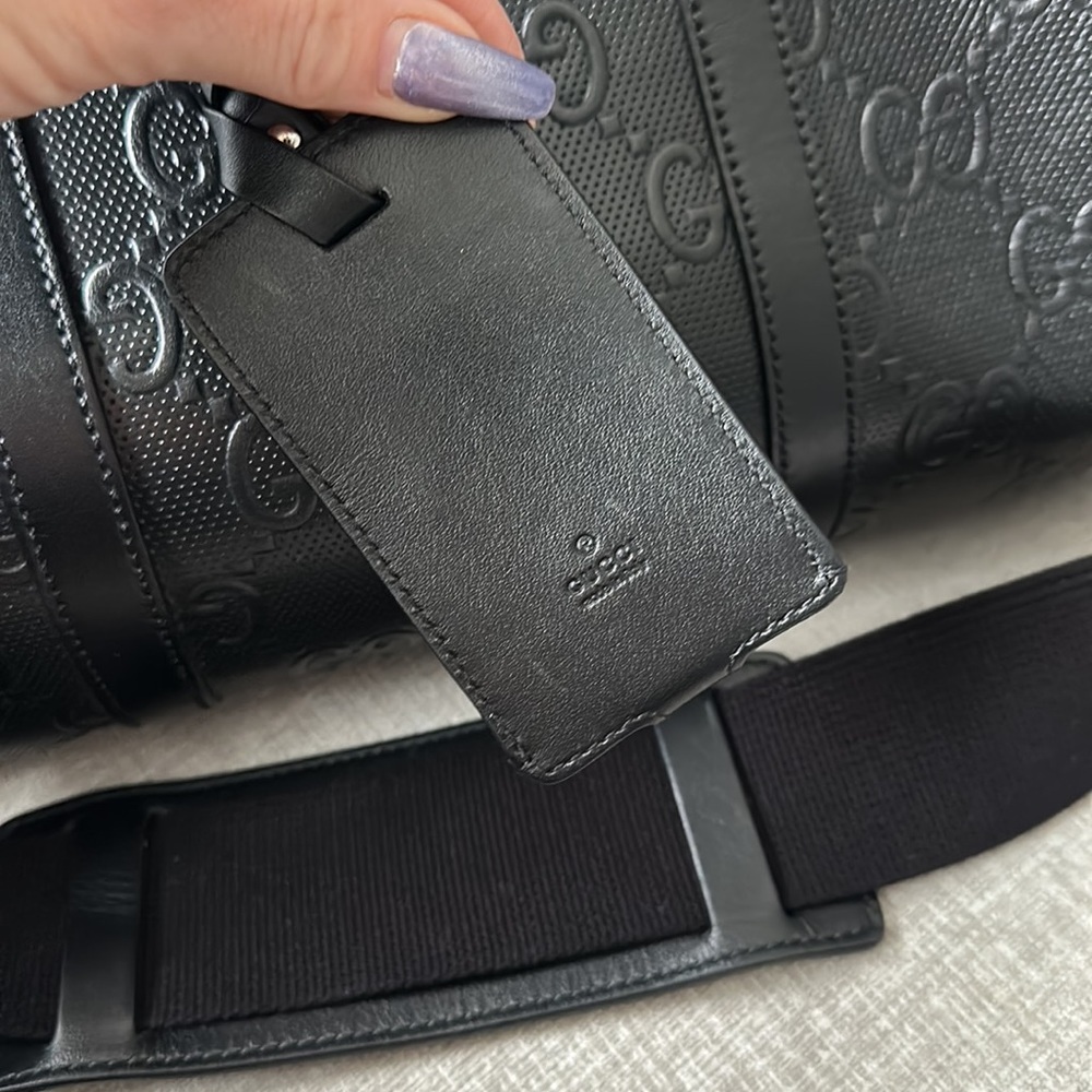 GUCCI Weekender GG Embossed Duffle Bag Large Travel Tote 100% Auth Luggage Purse - Picture 3 of 12